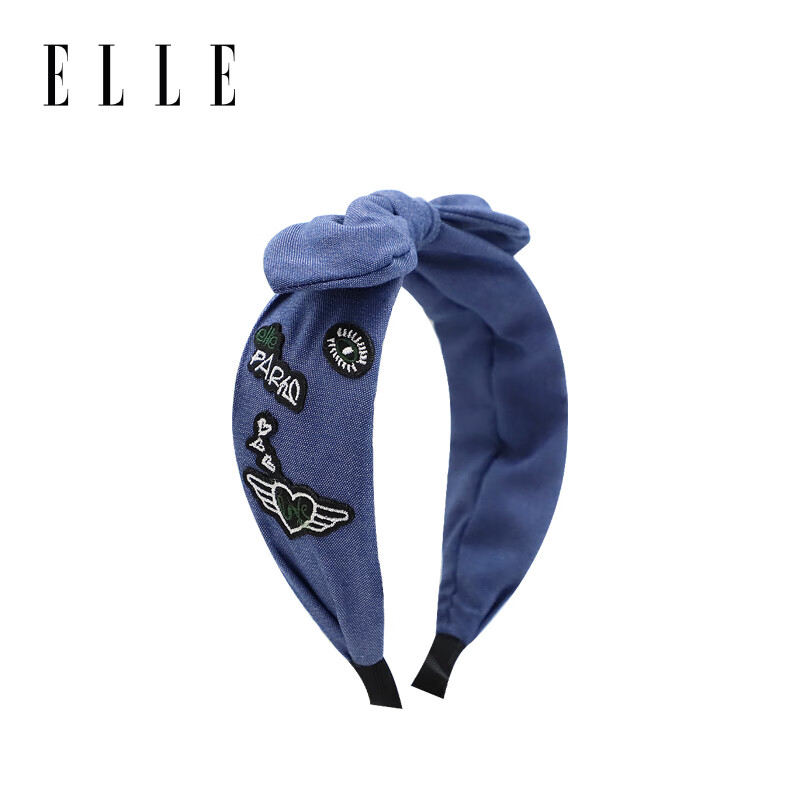 京東PLUS：ELLE 發(fā)箍女士蝴蝶結(jié)牛仔風(fēng)涂鴉刺繡高級(jí)感頭箍 牛仔藍(lán) 14.3元