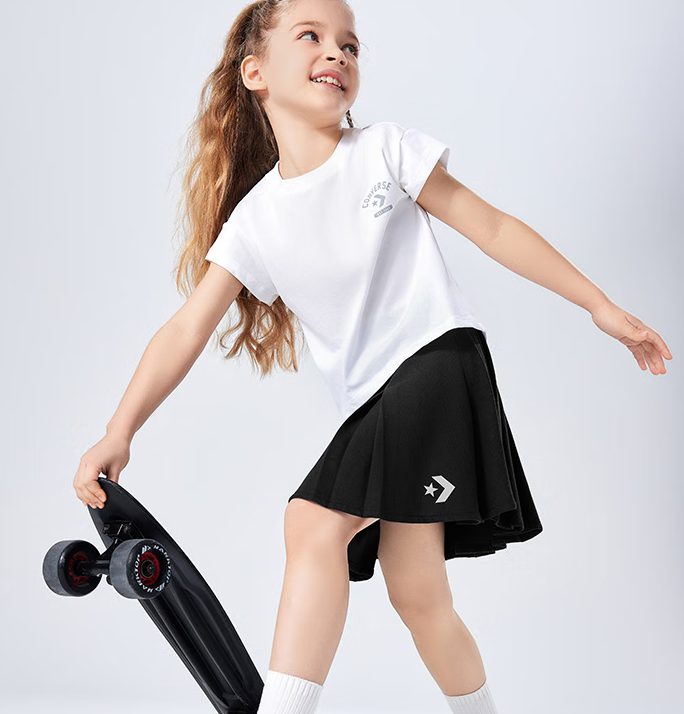 2025夏季新款！Converse 匡威 女童涼感短袖上衣半身裙兩件套裝 （110-150cm）2色 ￥123
