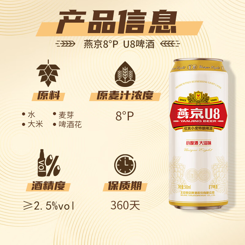 燕京啤酒 U8小度酒 500ml*24聽 61.25元
