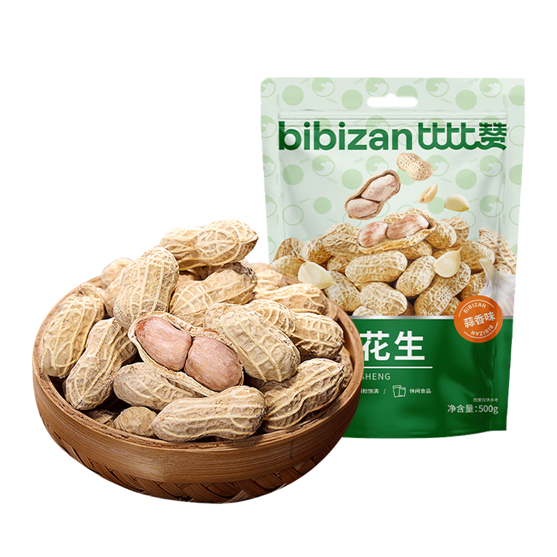 比比贊（BIBIZAN）龍巖花生蒜香味500g/袋 每日堅(jiān)果炒貨帶殼干果小吃下酒休閑零食品 5.4元（需plus會員和首購）