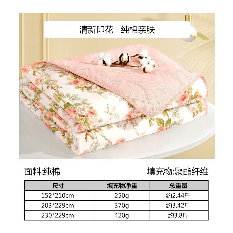富安娜 汐颜 清雅印花夏被 粉色 152*210cm 59.69元
