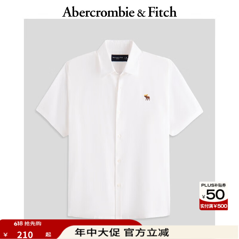 ABERCROMBIE & FITCH男裝25夏季新款經(jīng)典小麋鹿LOGO牛津紡?fù)獯疃绦湟r衫KI125-5084 白色 S (175/92A) 165.81元（需領(lǐng)券）