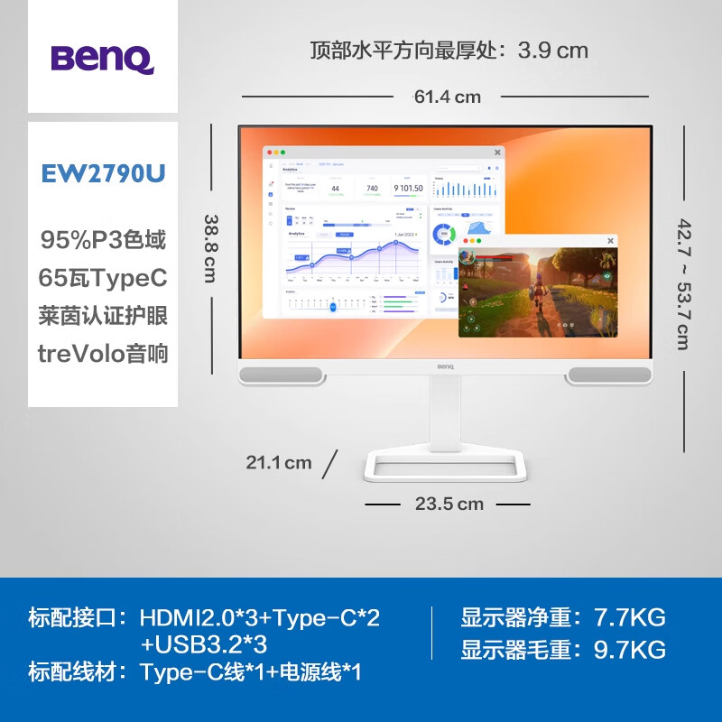 明基 BenQ EW2790U 4K顯示器 3260.61元