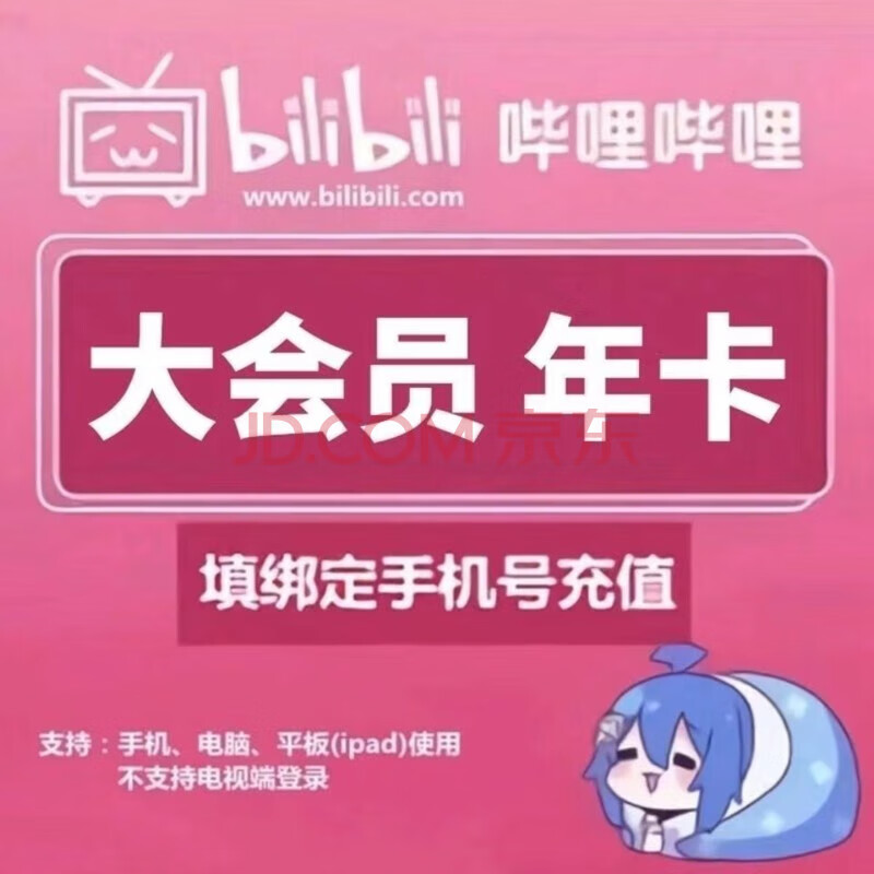 哔哩哔哩 bilibili 大会员12个月B站12个月bilibili年卡 哔哩哔哩年卡 84.8元