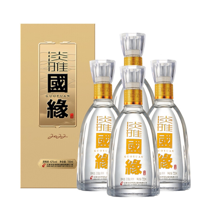 京東PLUS：今世緣 淡雅國(guó)緣 幽雅醇厚型 白酒 42度 700ml*4瓶 665.28元