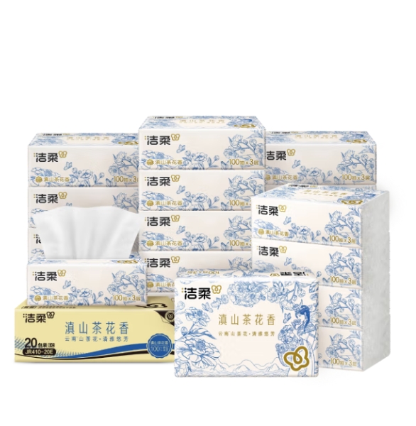 0点开抢！洁柔 滇山茶花香可湿水抽纸 3层100抽*24包 ￥23.9