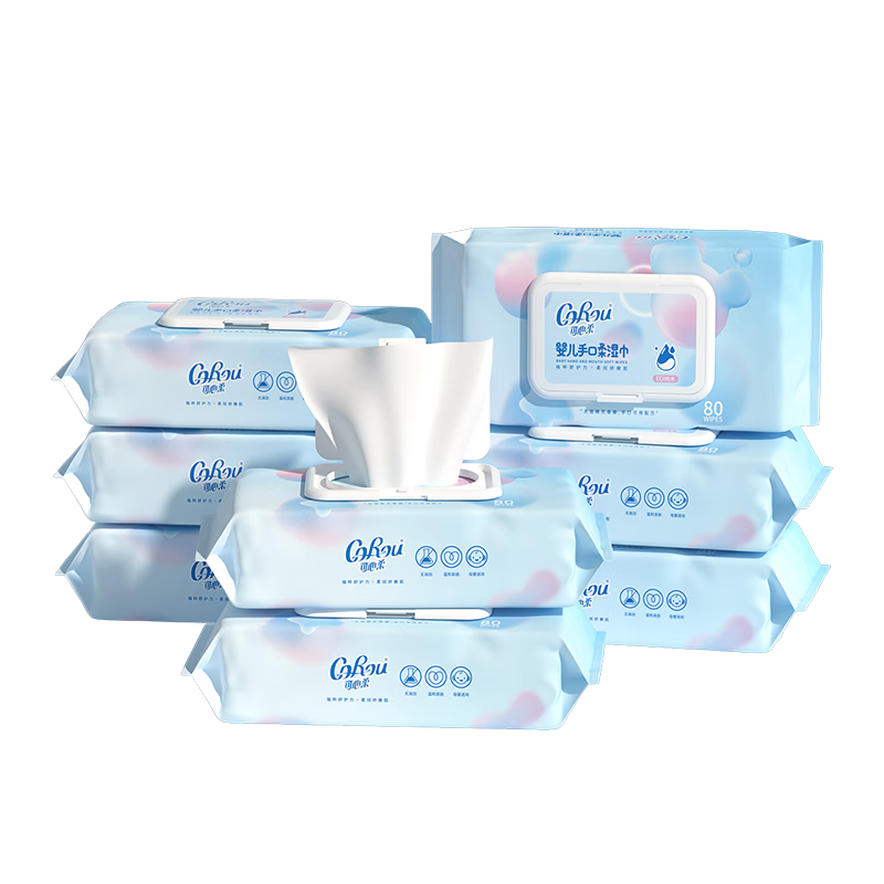 PLUS會(huì)員：可心柔 濕巾 COROU 80片*8包*2件 49.82元（合24.91元/件）