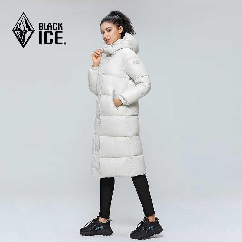 BLACKICE 女士過膝長款鴨絨連帽大衣輕量保暖防風(fēng)防潑水羽絨服 券后277.76元