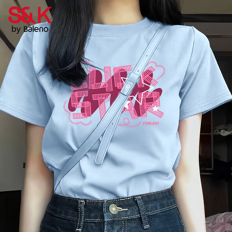 班尼路 清倉！S&K系列 重磅100%純棉圓領(lǐng)短袖t恤 （7色任選） 19.9元