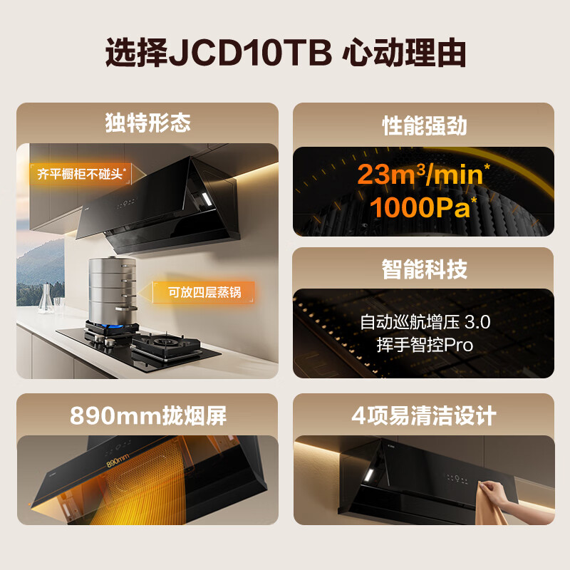 PLUS会员: 方太 JCD10TB+02-TH29B家用侧吸式大风量10TA同款 【单烟机】23风量+挥手智控 1433.43元（需领券）包邮 需领收货地区国补