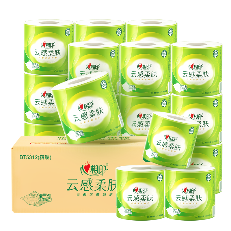 心相印 有芯卷紙 云感綿柔4層*110g*30卷*3件 104.7元（合34.9元/件）