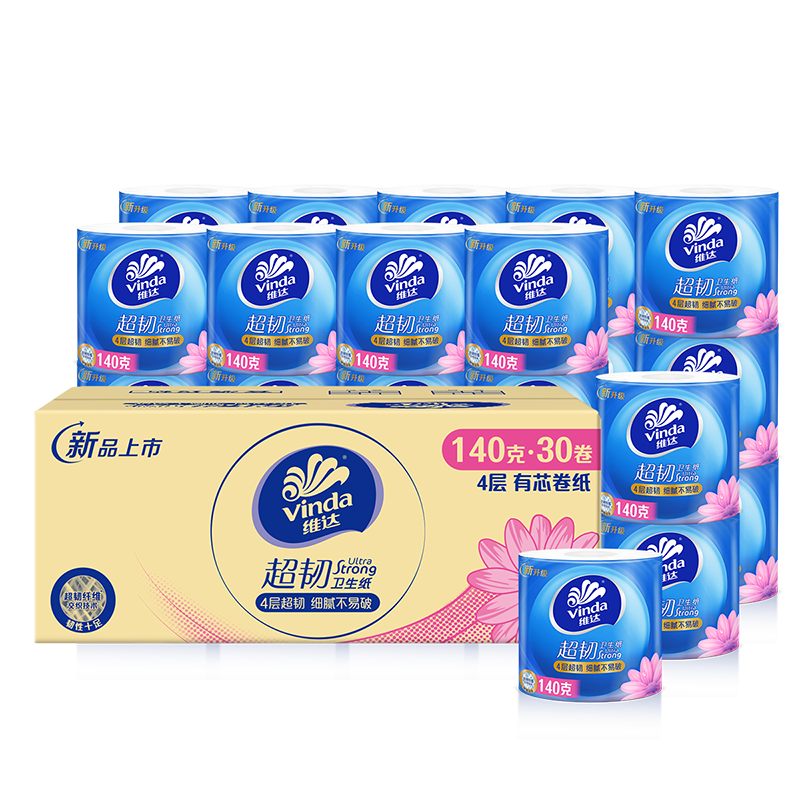 维达 有芯卷纸 超韧4层140克*30卷 加厚升级 三件 113.33元（需领券，合37.78元/件）