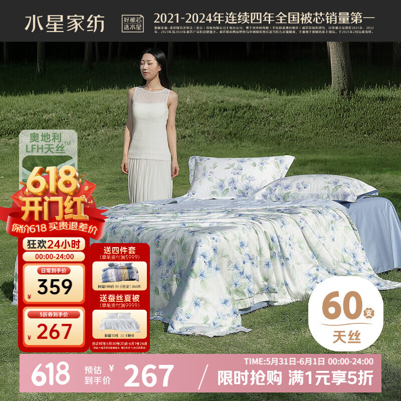 水星家紡 奧地利蘭精LFH天絲夏被夏涼被子A類抑菌空調(diào)被200cm×230cm 226.95元