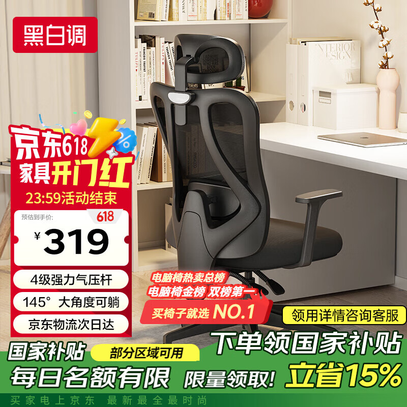 黑白調 P1 人體工學電腦椅 標準版 168.31元