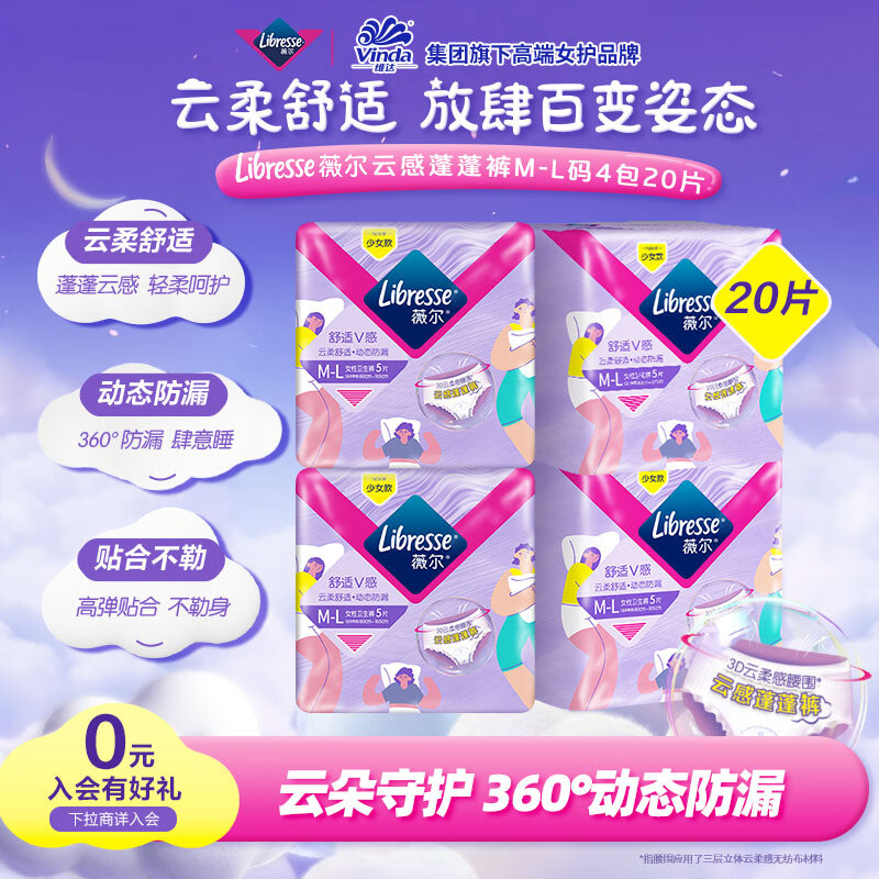 Libresse 云感舒適蓬蓬褲M-L碼20片 （贈 德寶抽紙4層80抽*4包 ） 29.9元