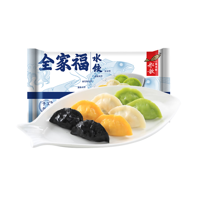 船歌魚水餃 全家福鲅魚水餃墨魚黃花魚蝦拼盤480g/袋 券后28.01元