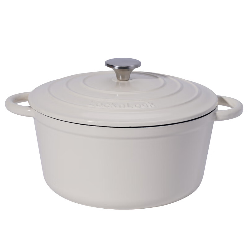 LOCK&LOCK 鑄鐵琺瑯鍋雙耳煲湯輔食燜煮鍋多功能鍋具電磁爐通用 白色24cm 券后58.79元