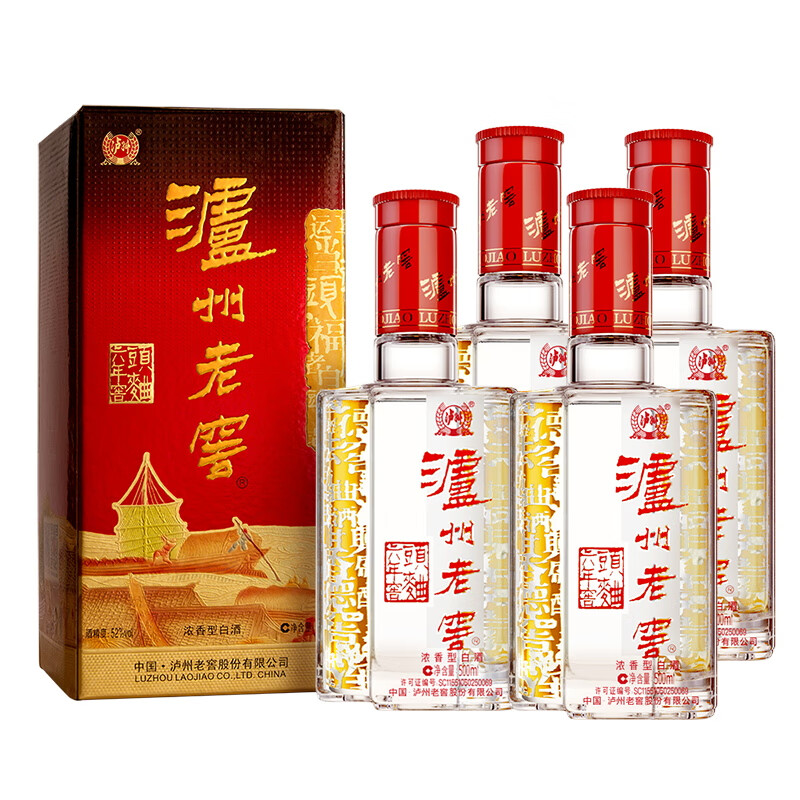 瀘州老窖六年窖頭曲 濃香型白酒 52度 500mL 4瓶 518元（需領(lǐng)券，合259元/件）(返20元京豆后)