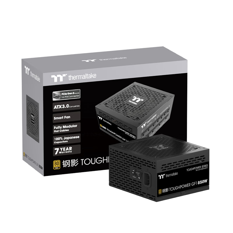 Thermaltake（Tt）鋼影Toughpower GF1 電腦電源(80PLUS金牌/全模組/全日系電容/臺(tái)式機(jī)電源） GF1 ATX3.0版 850W 426.88元
