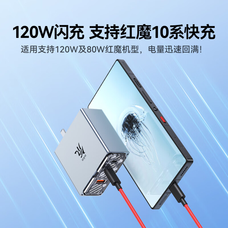 努比亚 红魔 氘锋能量块 PA0231B 手机充电器 120W三口氮化镓套装 106.34元
