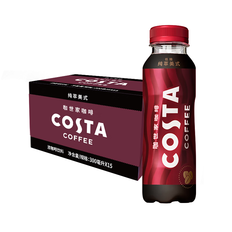 京东百亿补贴，plus会员:可口可乐 COSTA COFFEE 纯萃美式 浓咖啡饮料 300mlx15瓶 整箱装*4件+凑单 合44.42元/件，凑0.79元（共148.49元）