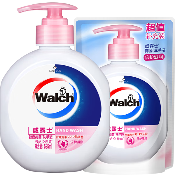 威露士（Walch）健康抑菌洗手液525ml 250ml補充裝 倍護滋潤兒童消毒抑菌家庭裝 10.92元