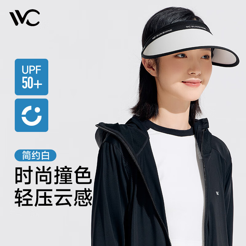 VVC 遮陽(yáng)帽女防紫外線防曬帽夏季撞色太陽(yáng)帽戶外空頂帽子 簡(jiǎn)約白 21.4元