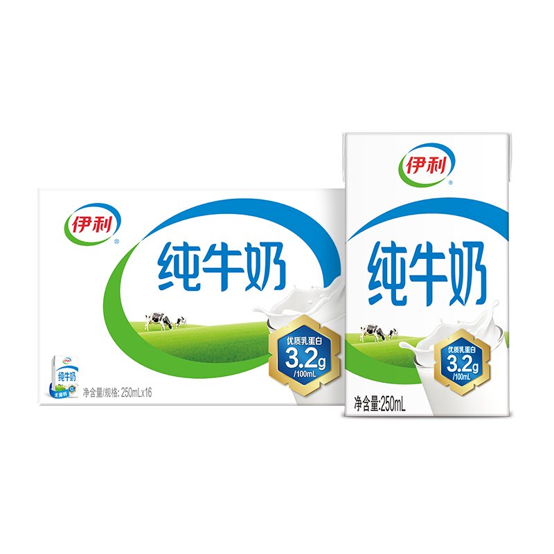 需湊單：伊利 純牛奶250ml*16盒＊2件 57.22元包郵（合28.61元/件）
