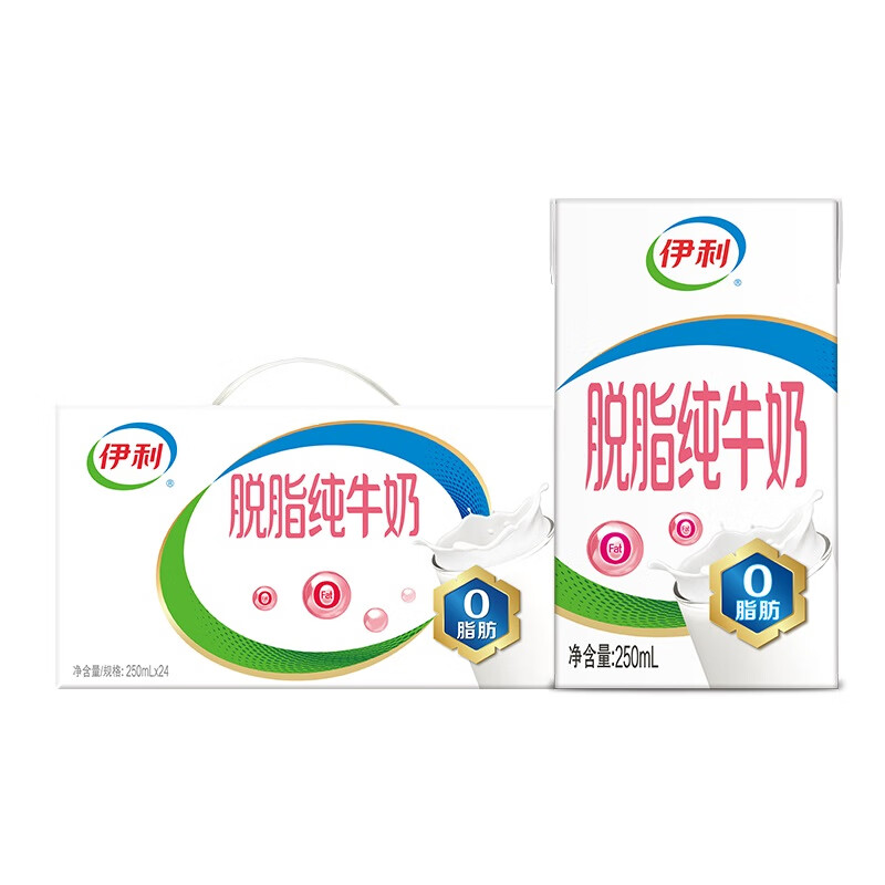 伊利 脱脂牛奶250ml*24盒/箱 零脂肪 好营养 整箱家庭装 礼盒 36.13元（需买3件，需用券）