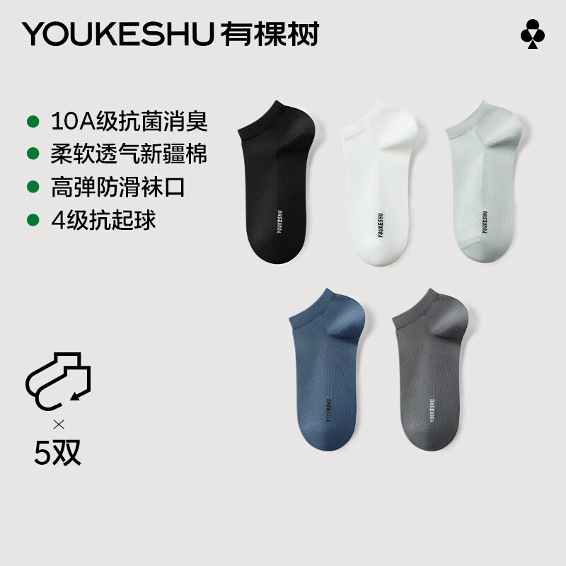 有棵树 男休闲袜 星空蓝+白+深碳灰+浅藤灰+黑 5双 14.95元