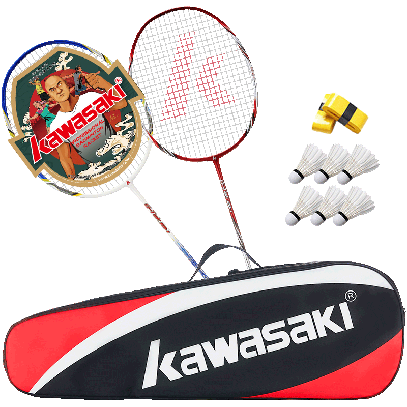 plus会员: 川崎（KAWASAKI）羽毛球拍双拍超轻碳素耐打对拍KD-1蓝红（已穿线+6球+手胶+拍包） 84.81元