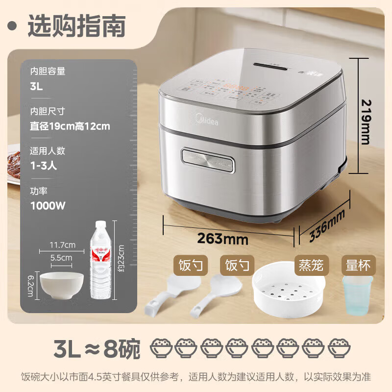 美的 电饭煲3L家用电饭锅1-3人抗菌青瓷内胆 IH立体加热一键柴火饭特智能多功能电饭锅MB-HC3032 券后239.66元