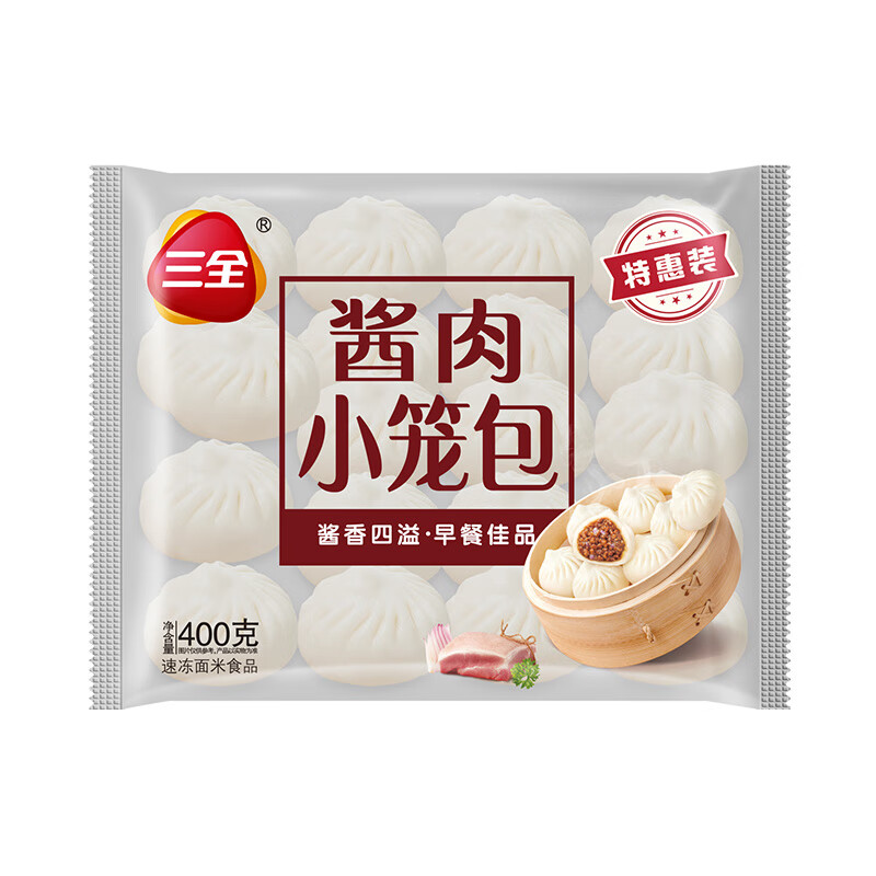 三全 早餐速食系列 发面酱肉小笼包 400g （任选8件赠1件） 5.44元