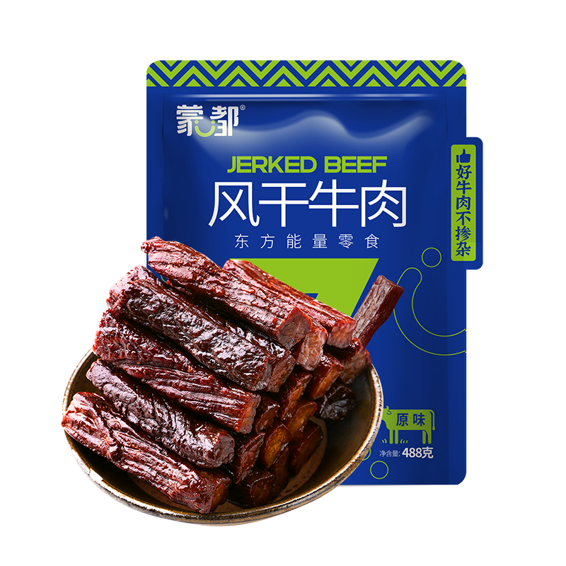 PLUS會員：蒙都 手撕風(fēng)干牛肉干488g原味 休閑零食 肉干肉脯 1袋 72.65元