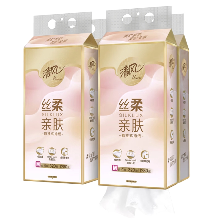 京东PLUS：清风 丝柔挂抽 320抽*4提 17.33元（需买11件，实付190.73元）