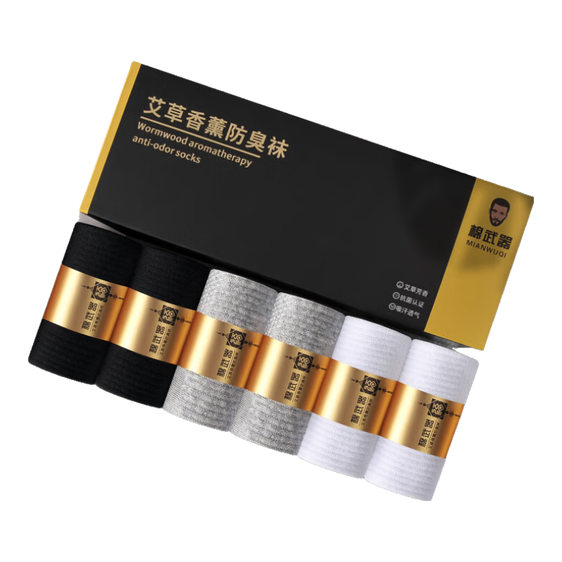 棉武器 男士中短筒袜 7A抗菌防臭防蚊袜 艾草香 6双 券后14.9元