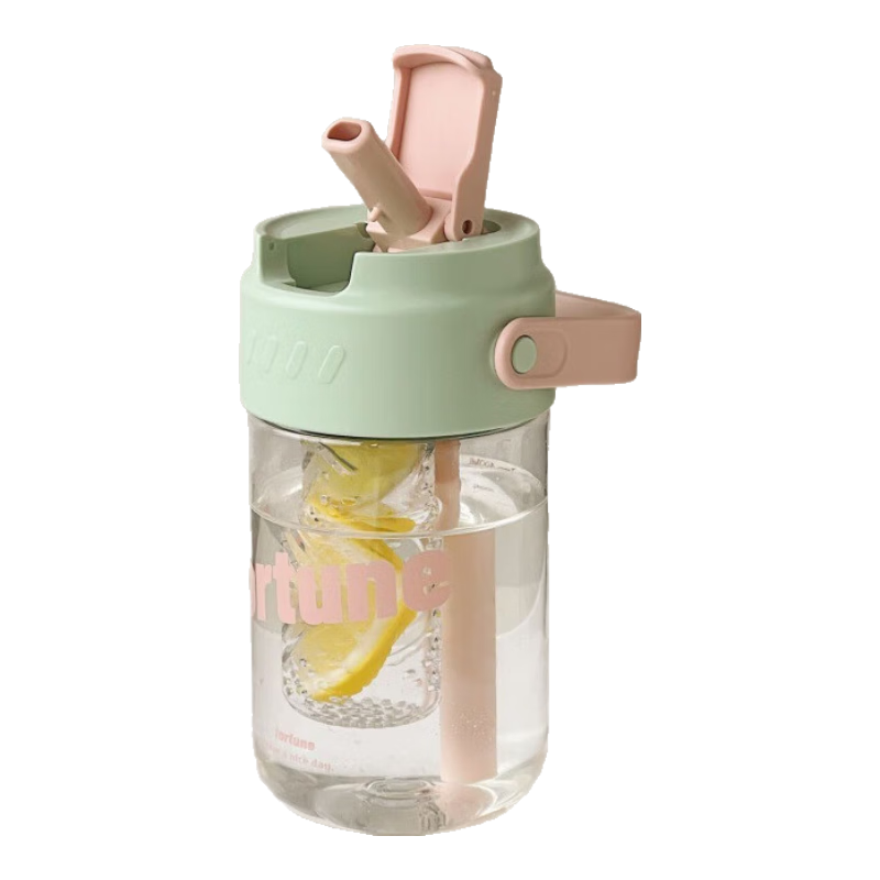 600ml 花茶吸管杯 郁金香杯大容量塑料水杯高颜值茶水分离便携杯子 绿色 3.49元