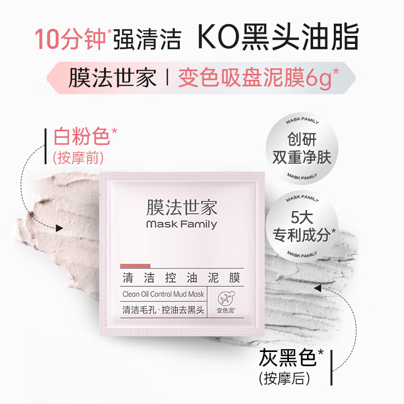 膜法世家 清潔控油泥膜6g*2袋 （試用裝）【胖東來嚴(yán)選】 17.71元