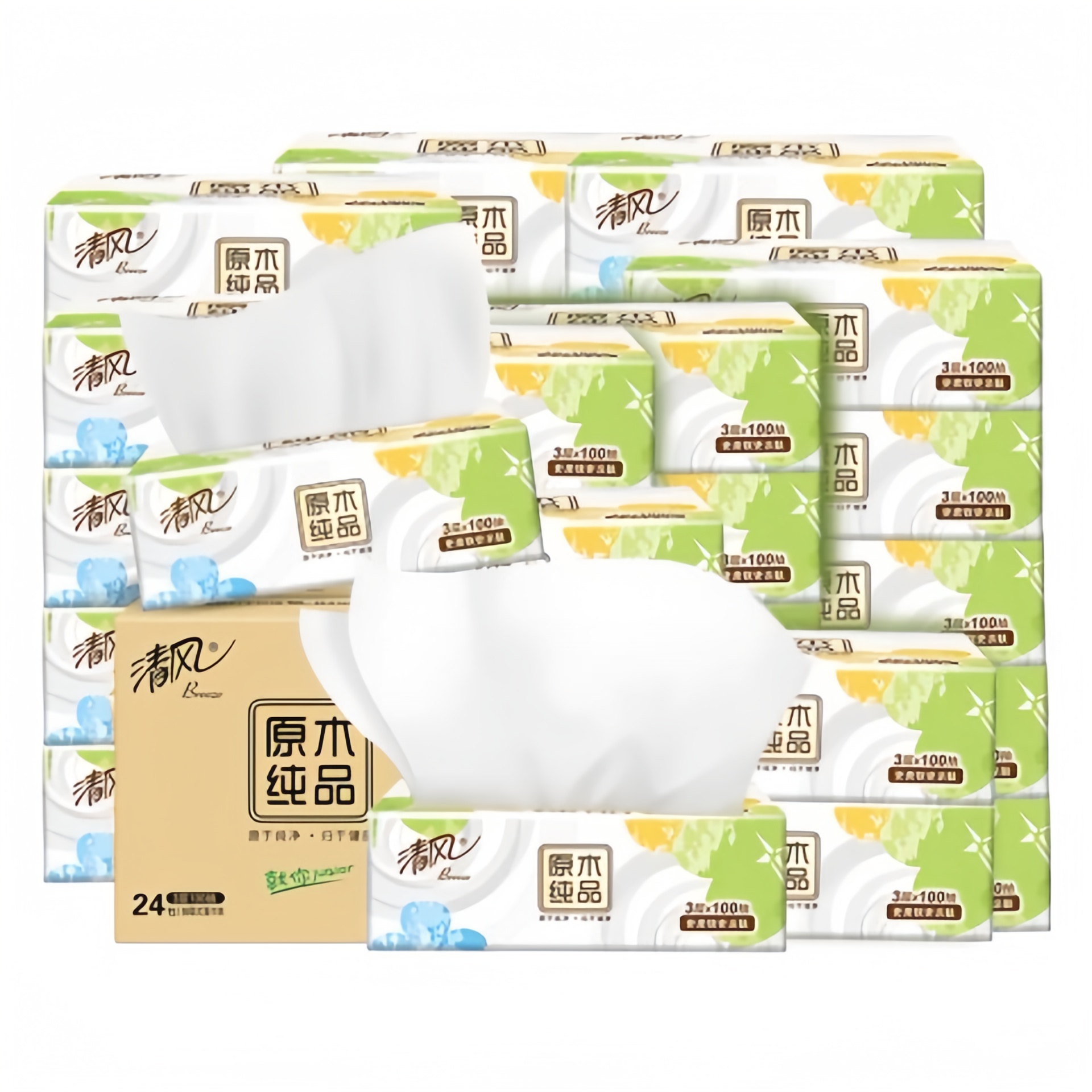 清风 原木纯品 就你系列 3层100抽24包 折0.83/包 19.9元（需买4件，需用券）