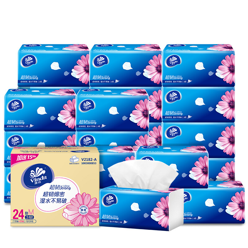 京东PLUS：维达 超韧系列 抽纸 3层*150抽*24包(195*153mm) 券后62.69元（188.08元/3件）