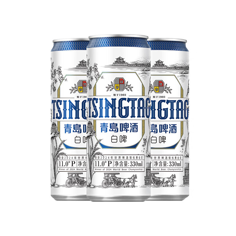 青岛啤酒 TSINGTAO 德式小麦白啤酒 330mL 24罐赠千禧 12 罐 89.19元（需买2件，需用券）