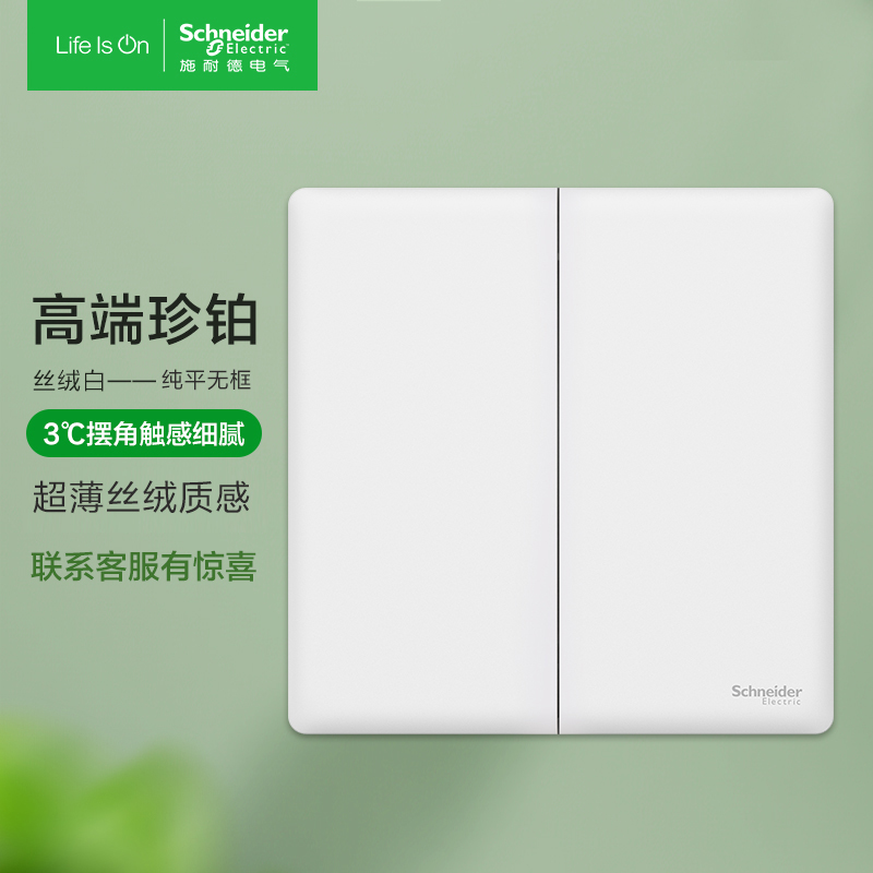 政府补贴，plus:施耐德电气 二开双控开关 86型二开面板16A墙壁插座开关 珍铂系列 丝绒白色 47.67元（需领券）
