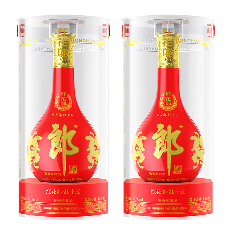 郎酒 红花郎15 酱香型高度白酒 53度 500ml*2瓶 双瓶装 送礼佳品 755.5元