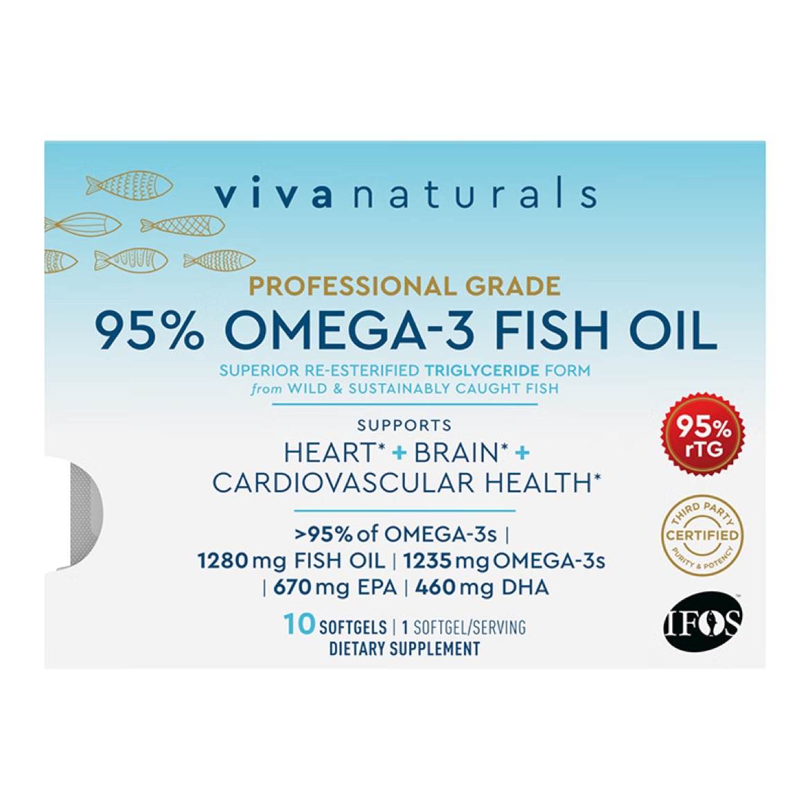 需首购、PLUS：Viva Naturals进口Omega3含95﹪浓缩深海鱼油软胶囊10粒 12.91元包邮（需领券+试用）