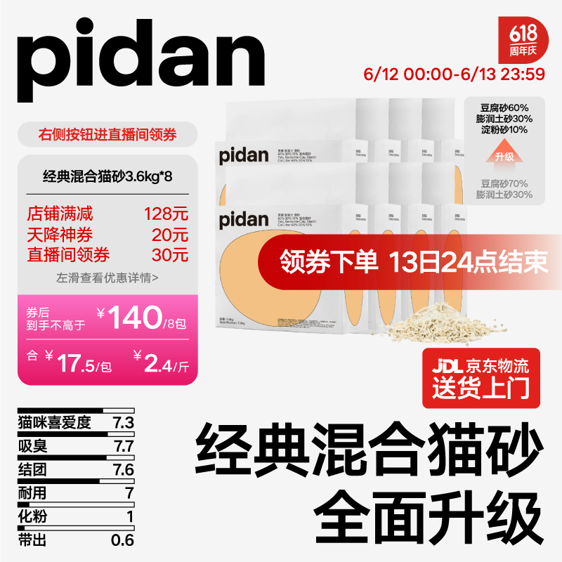 pidan 经典混合猫砂 豆腐膨润土混合 3.6kg款8包装 券后112.3元