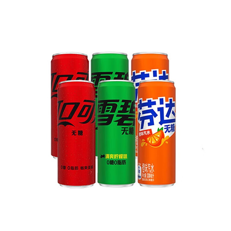 可口可乐 Coca-Cola 汽水碳酸饮料 无糖可雪芬330ml*6罐（各2罐） 7.9元