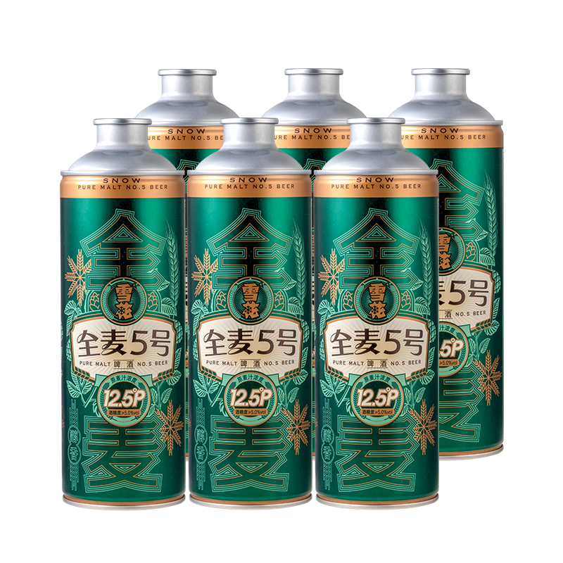 雪花 啤酒 全麦芽 1L*6罐 12.5度 53.5元