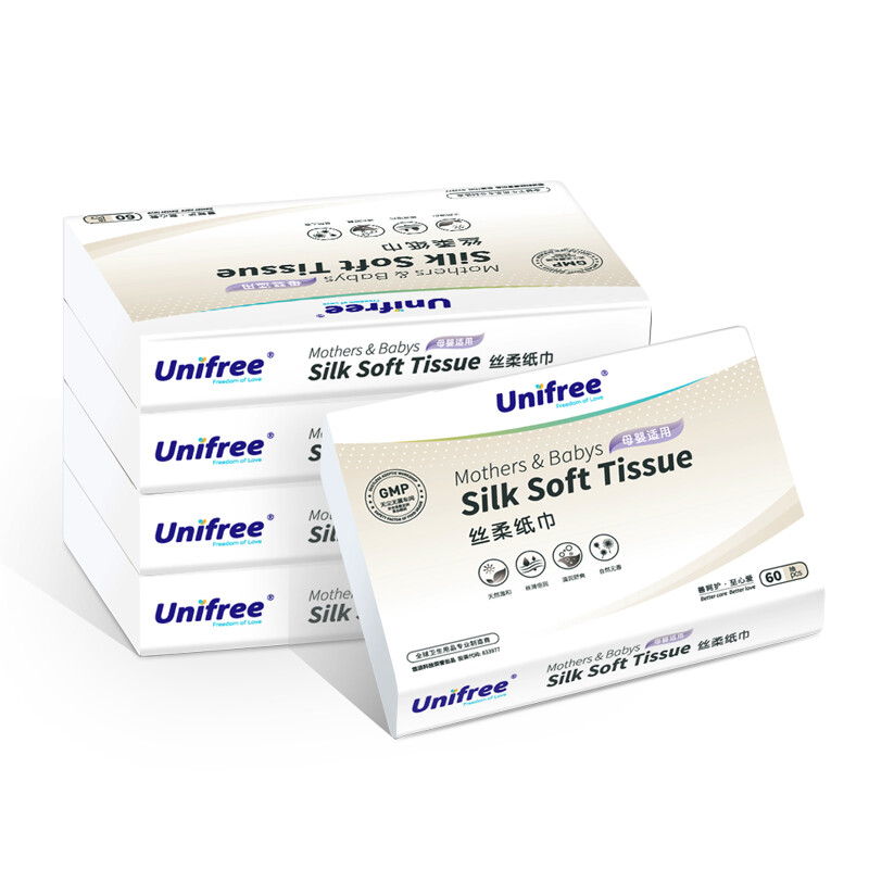 UNIFREE 婴儿纸巾乳霜纸抽纸 柔润3层60抽*5包 5.12元包邮