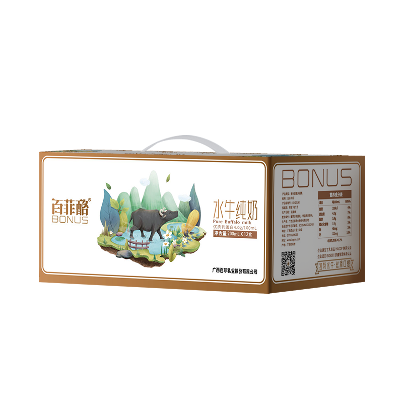 百菲酪水牛纯牛奶 4.0g乳蛋白宝宝爱喝 200ml*12盒/箱 送礼礼盒装 75.34元（合37.67元/件）