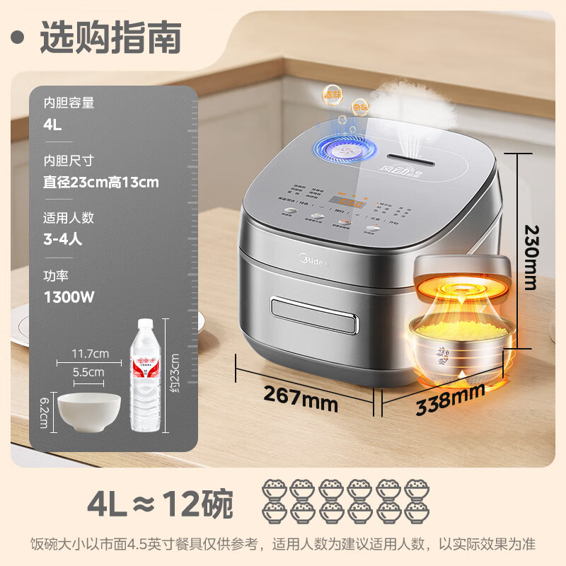 美的 稻香Pro系列 MB-HS433 电饭煲 钛钢灰 券后336.99元